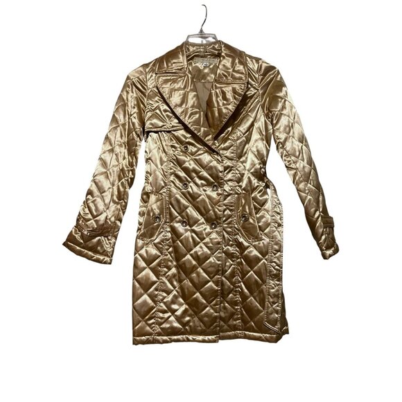 Y2K South Pole Quilted Trench Coat M Gold Belt McBling ASO Jaslene Gonzalez ANTM - Picture 4 of 14